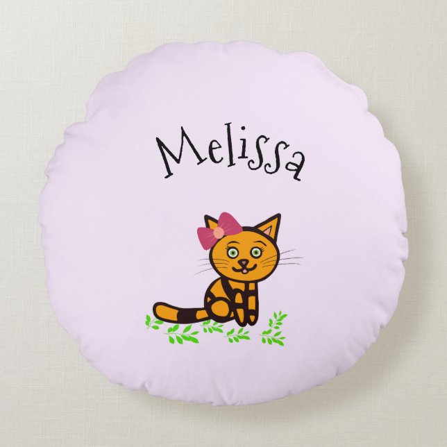 Cute  orange cat round cushion (Front)