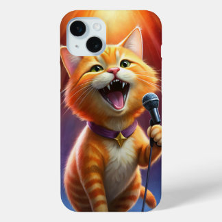 Cute orange cat singing iPhone 15 mini case