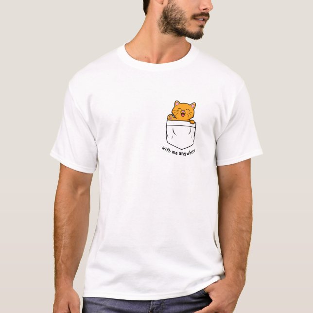Cute Orange Cat Waving Hello T-Shirt (Front)