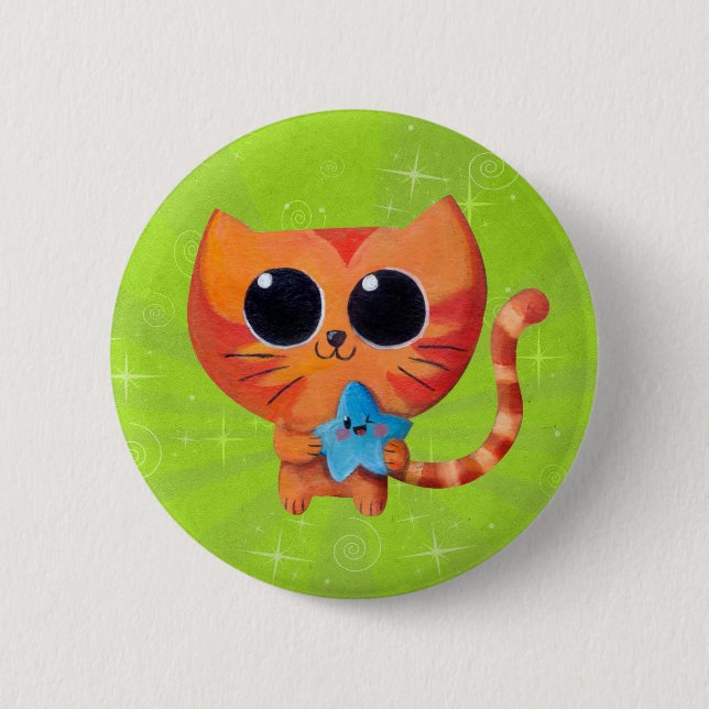 Cute Orange Cat with Star 6 Cm Round Badge (Front)