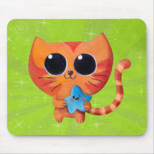 Cute Orange Cat with Star Mouse Pad