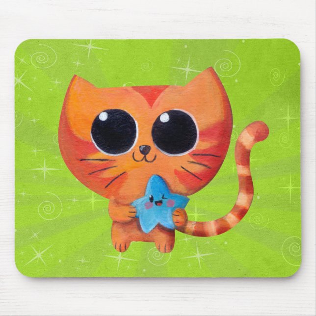 Cute Orange Cat with Star Mouse Pad (Front)