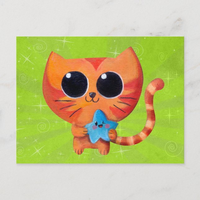 Cute Orange Cat with Star Postcard (Front)
