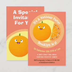 Cute orange citrus fruit cartoon illustration invitation