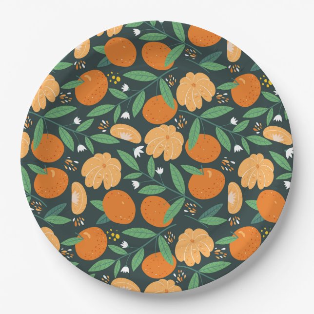 cute orange citrus party  paper plate (Front)