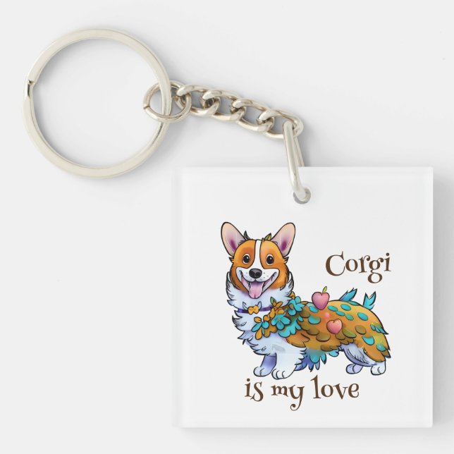 Cute Orange corgi for  a positive mood  Key Ring (Front)