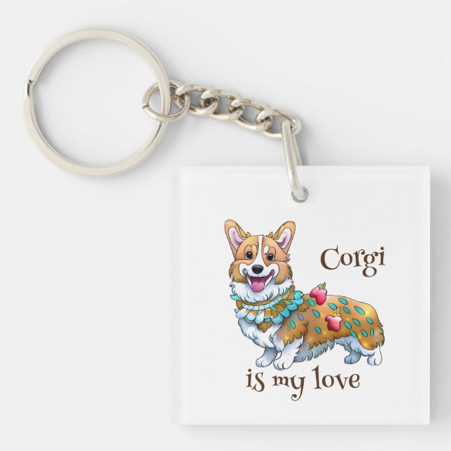 Cute Orange corgi for  a positive mood  Key Ring (Front)