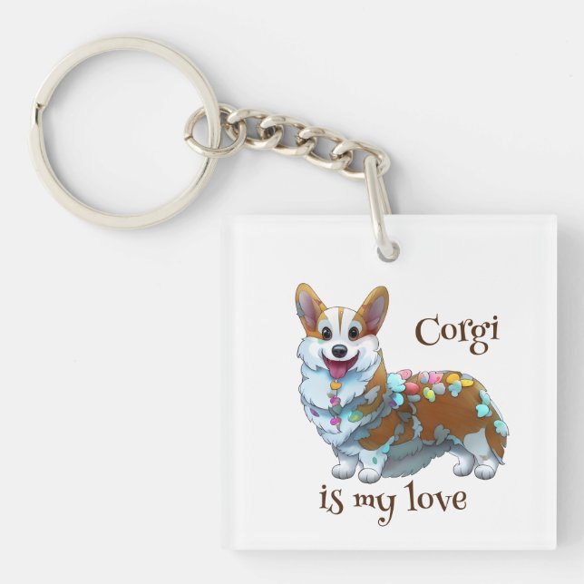 Cute Orange corgi for  a positive mood  Key Ring (Front)