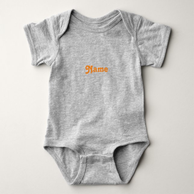 Cute orange custom name text monogram modern baby bodysuit (Front)