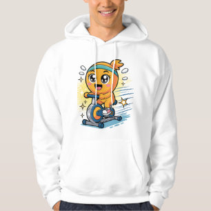 Cute Orange Cycling Exercise Bike Cartoon Workout Hoodie