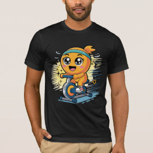 Cute Orange Cycling Exercise Bike Cartoon Workout T-Shirt