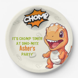 Cute Orange Dinosaur Birthday Party Paper Plates