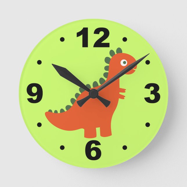 Cute Orange Dinosaur Kids Wall Clock (Front)