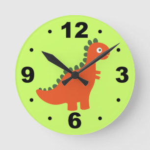 Cute Orange Dinosaur Kids Wall Clock