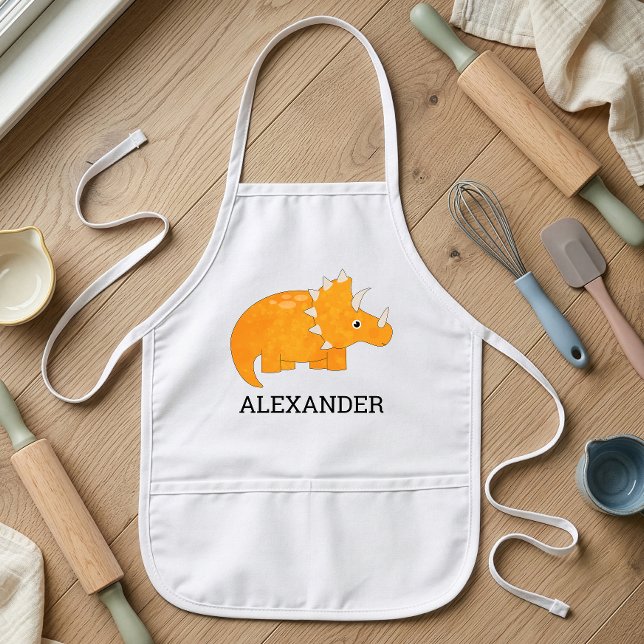 Cute Orange Dinosaur Personalised Kids Apron (Creator Uploaded)