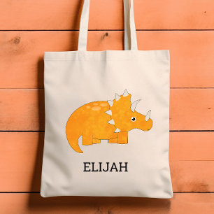 Cute Orange Dinosaur Personalised Kids Tote Bag