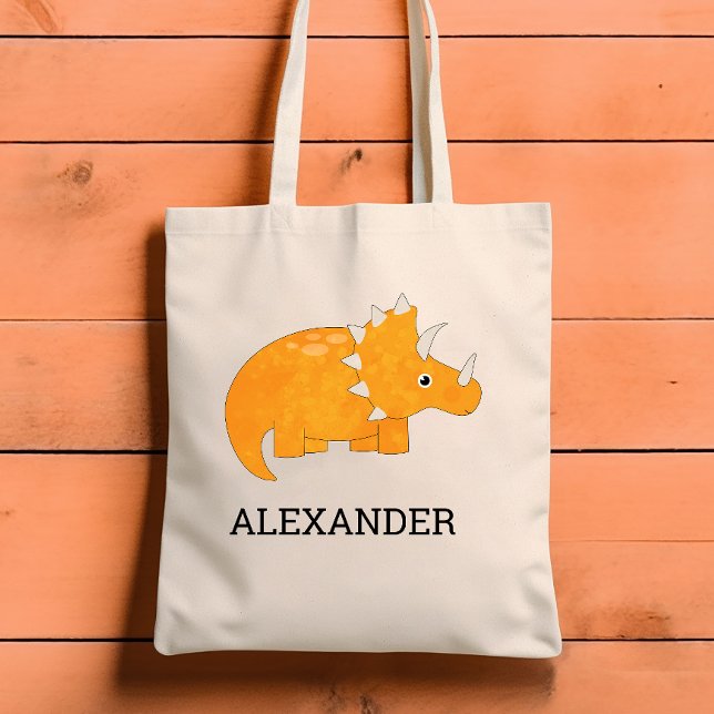 Cute Orange Dinosaur Personalised Tote Bag (Creator Uploaded)