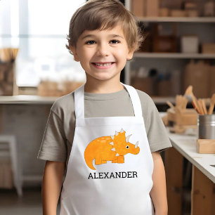 Cute Orange Dinosaur Personalized Kids Apron