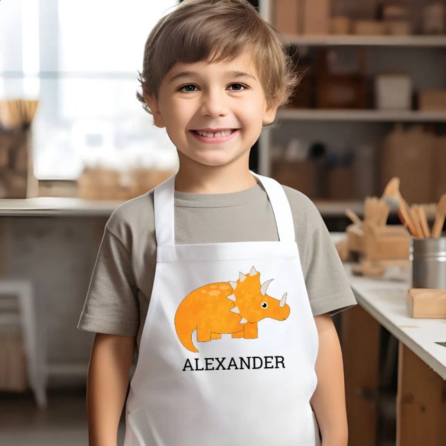 Cute Orange Dinosaur Personalized Kids Apron (Creator Uploaded)