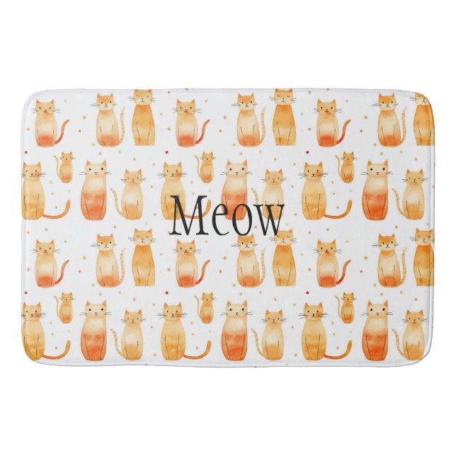 Cute Orange Dots and Cats Bath Mat (Front)