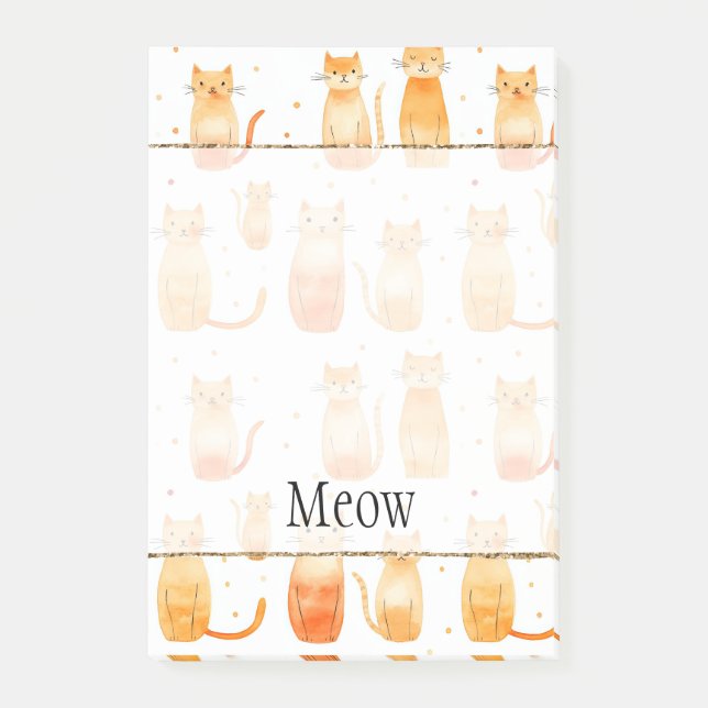Cute Orange Dots and Cats Post-it Notes (Front)
