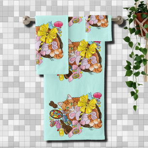 Cute Orange Easter Cat Bath Towel Set