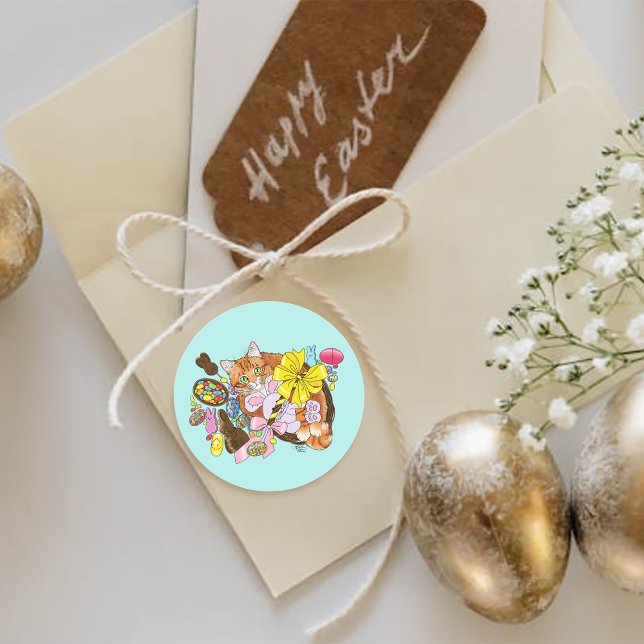 Cute Orange Easter Cat Classic Round Sticker (Creator Uploaded)