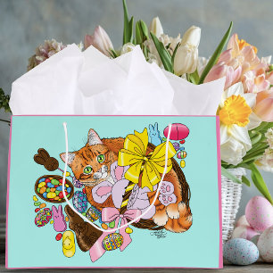 Cute Orange Easter Cat Large Gift Bag