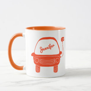 Cute Orange Electric Car Personalised Mug