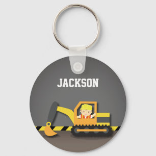Cute Orange Excavator Construction Builder Boy Key Ring