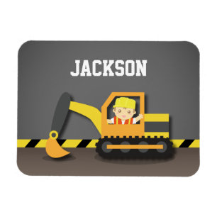 Cute Orange Excavator Construction Builder Boy Magnet