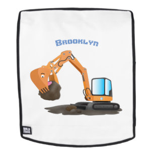 Cute orange excavator digger cartoon backpack