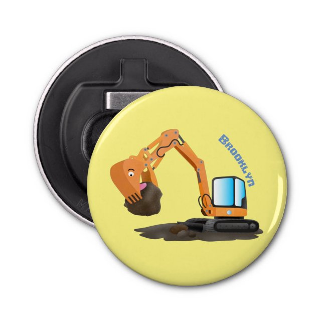 Cute orange excavator digger cartoon bottle opener (Front)
