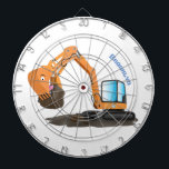 Cute orange excavator digger cartoon dartboard<br><div class="desc">This cute orange excavator is rocks for lunch. Join the construction crew in fun cartoon style!</div>
