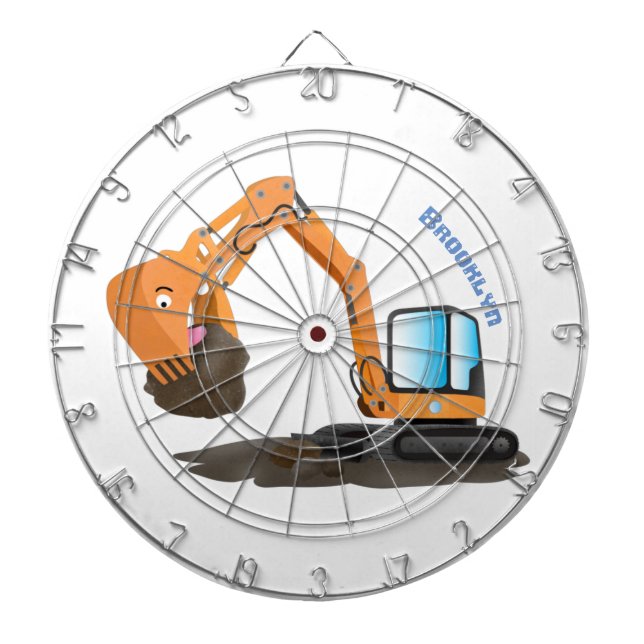 Cute orange excavator digger cartoon dartboard (Front)