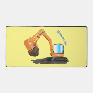 Cute orange excavator digger cartoon desk mat