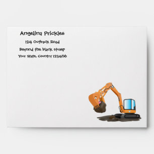 Cute orange excavator digger cartoon envelope