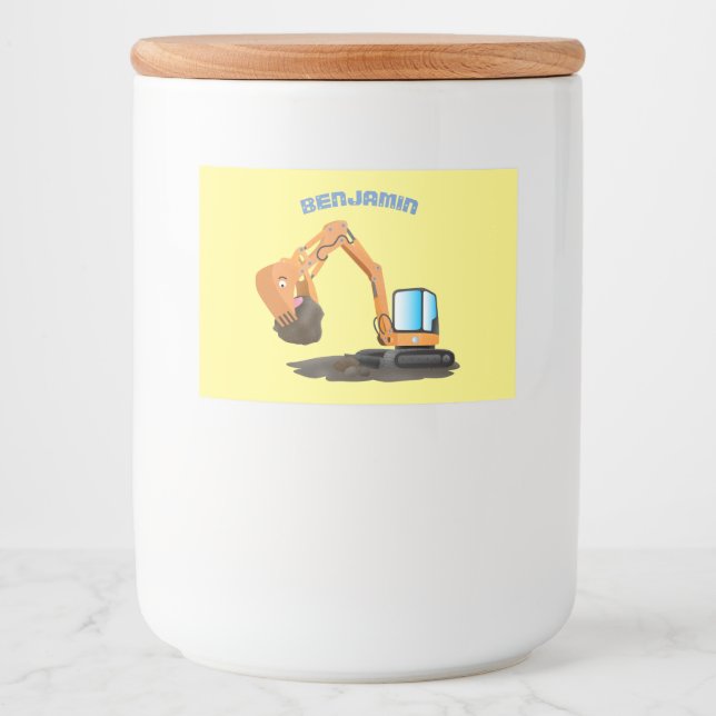 Cute orange excavator digger cartoon food label (Front)