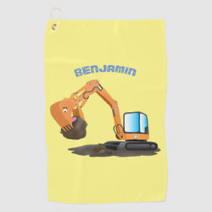 Cute orange excavator digger cartoon golf towel