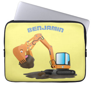 Cute orange excavator digger cartoon laptop sleeve