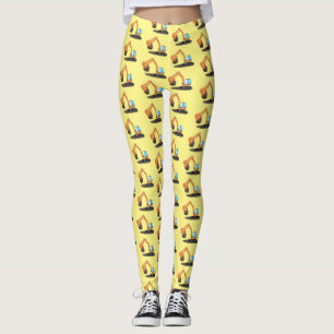 Cute orange excavator digger cartoon leggings
