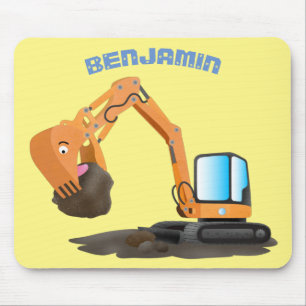 Cute orange excavator digger cartoon mouse pad