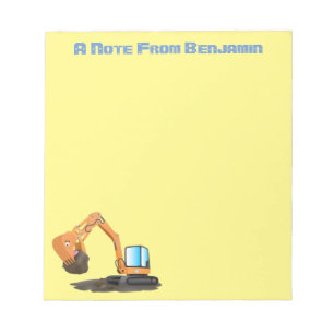 Cute orange excavator digger cartoon notepad