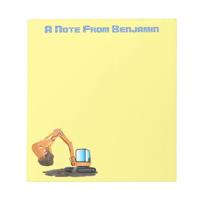 Cute orange excavator digger cartoon notepad (Front)