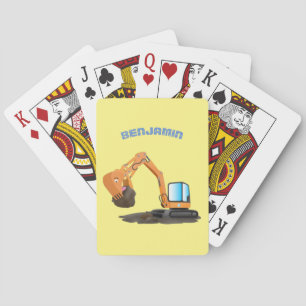 Cute orange excavator digger cartoon playing cards