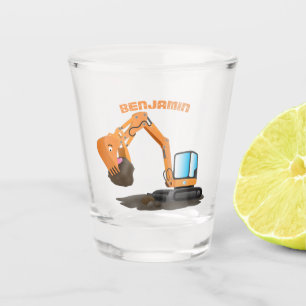 Cute orange excavator digger cartoon  shot glass