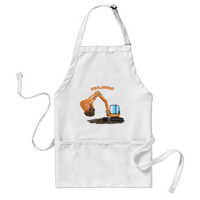 Cute orange excavator digger cartoon standard apron (Front)