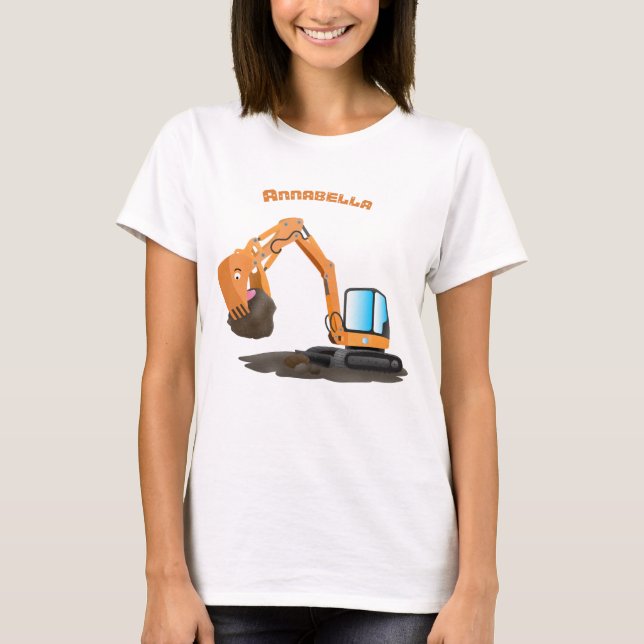 Cute orange excavator digger cartoon T-Shirt (Front)