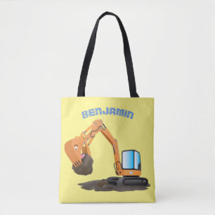 Cute orange excavator digger cartoon tote bag
