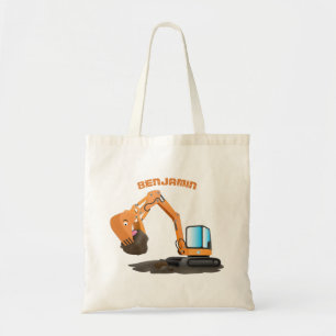 Cute orange excavator digger cartoon tote bag